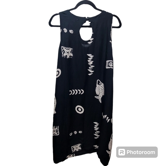XL Sleeveless Black with Cream Sealife Print Casual Party VCAY Midi… - Picture 2 of 7